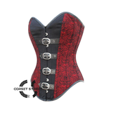 Red And Black Brocade Black Cotton Gothic Steampunk Costume Overbust Corset
